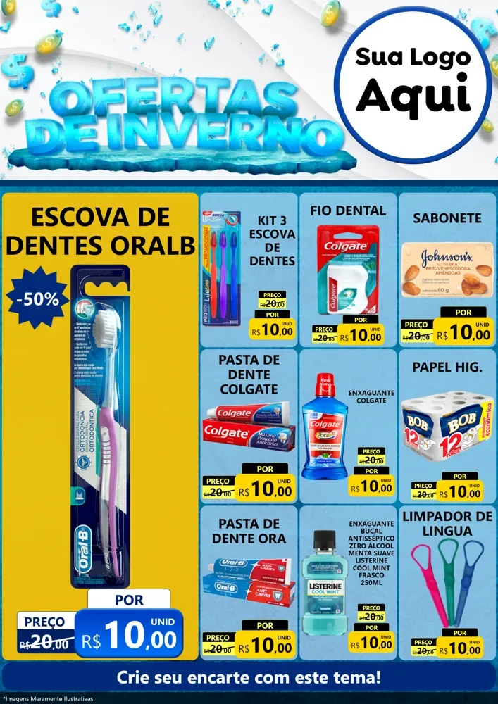 Modelo de Encarte para Encarte A4 Vertical com o tema Ofertas de Inverno para Higiene Pessoal