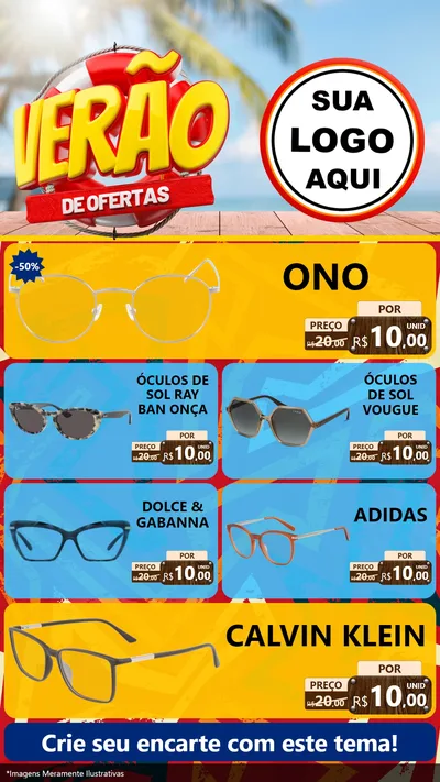 Modelo de TV para TV Vertical com o tema Verão de Ofertas para Óticas
