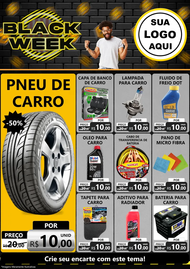 Modelo de Encarte para Encarte A4 Vertical com o tema Black Week para Auto peças