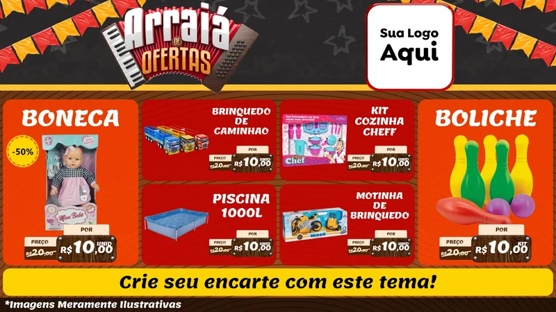 Modelo de TV para TV Horizontal com o tema Arraiá de Ofertas - Junina para Brinquedos