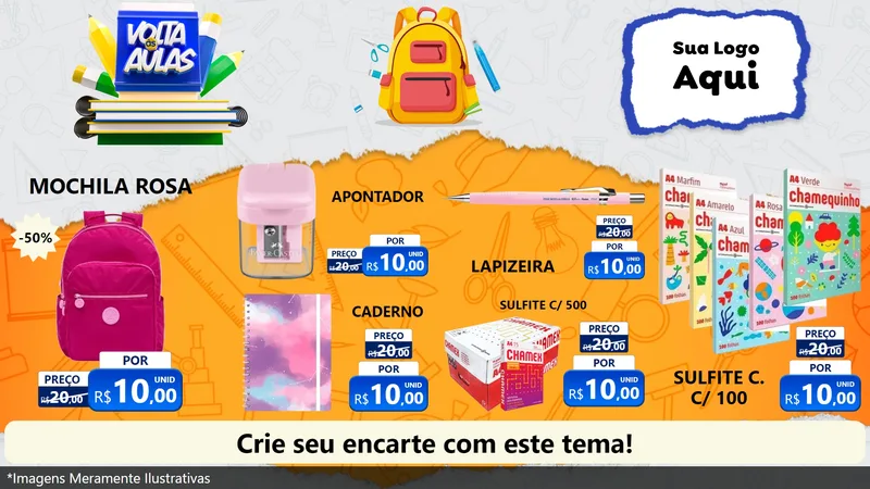 Modelo de TV para TV Horizontal com o tema Volta às Aulas para Papelaria