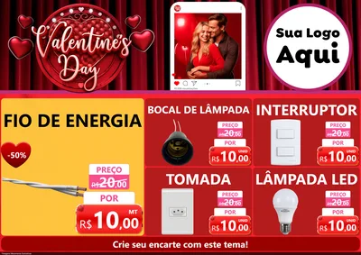 Modelo de Encarte para Encarte A4 Horizontal com o tema Valentine's Day para Materiais Elétricos