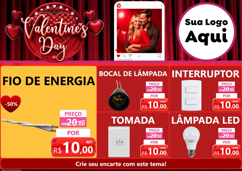 Modelo de Encarte para Encarte A4 Horizontal com o tema Valentine's Day para Materiais Elétricos