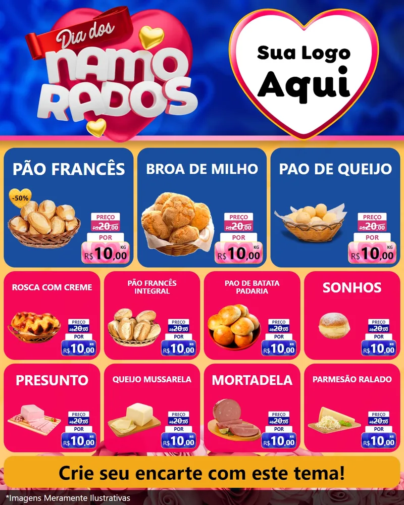 Modelo de Rede Social para Feed Instagram com o tema Dia dos namorados para Padaria