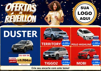 Modelo de Encarte para Encarte A4 Horizontal com o tema Ofertas de Réveillon para Concessionaria de Carros