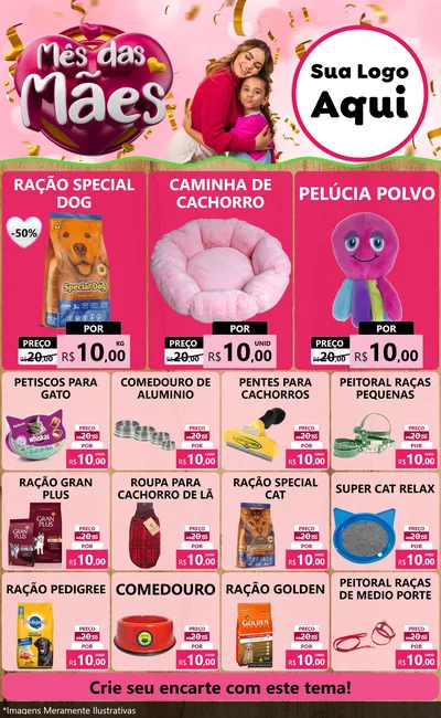 Modelo de Encarte para Encarte Grande com o tema Mês das Mães para Pet Shop