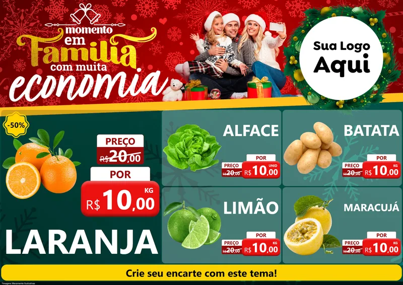 Modelo de Encarte para Encarte A4 Horizontal com o tema Momento em Família (Natal) para Hortifrúti