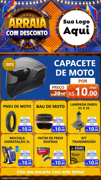 Modelo de Rede Social para Stories com o tema Arraiá Com Desconto para Moto peças