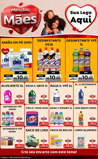 Modelo de Encarte para Encarte Grande com o tema Mês das Mães para Produtos de Limpeza