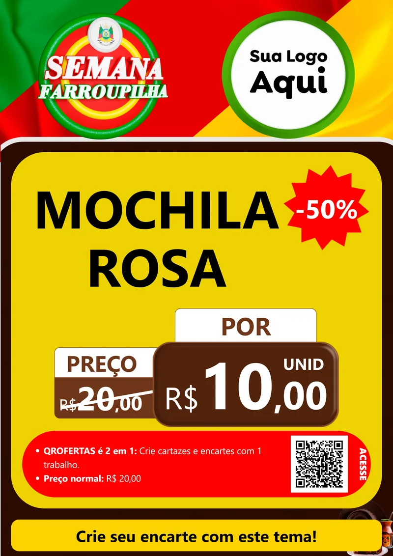 Modelo de Cartaz para Cartaz A4 Vertical com o tema Semana Farroupilha para Papelaria