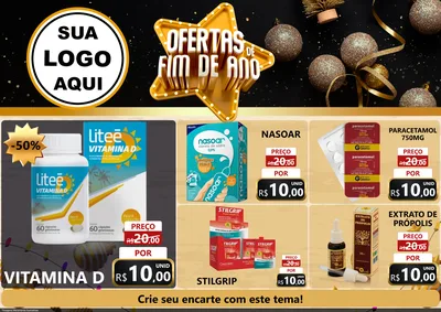 Modelo de Encarte para Encarte A4 Horizontal com o tema Ofertas de Fim de Ano para Farmácia