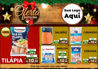 Modelo de Encarte para Encarte A4 Horizontal com o tema Ofertas Natalina para Peixaria
