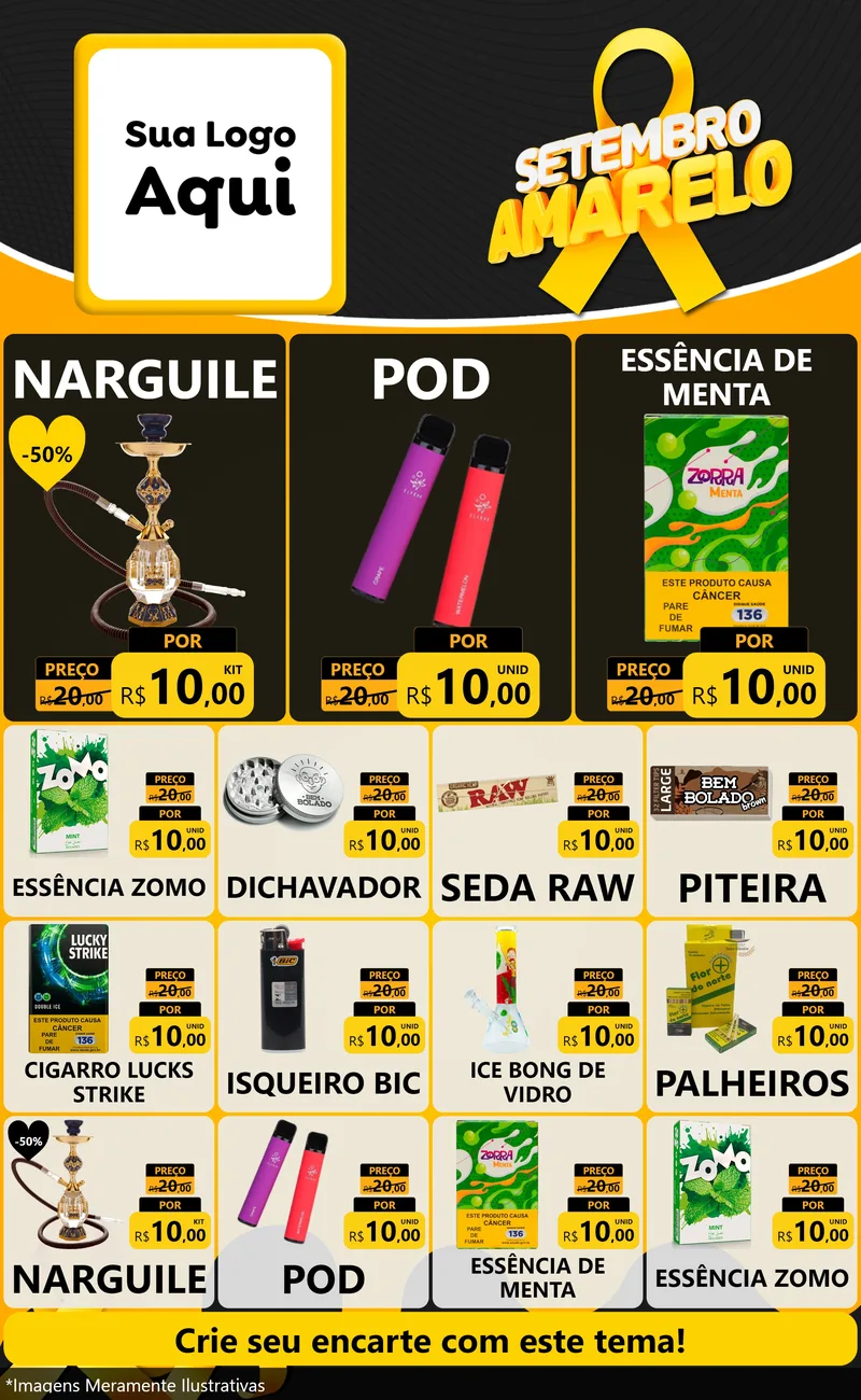 Modelo de Encarte para Encarte Grande com o tema Setembro Amarelo para Tabacaria