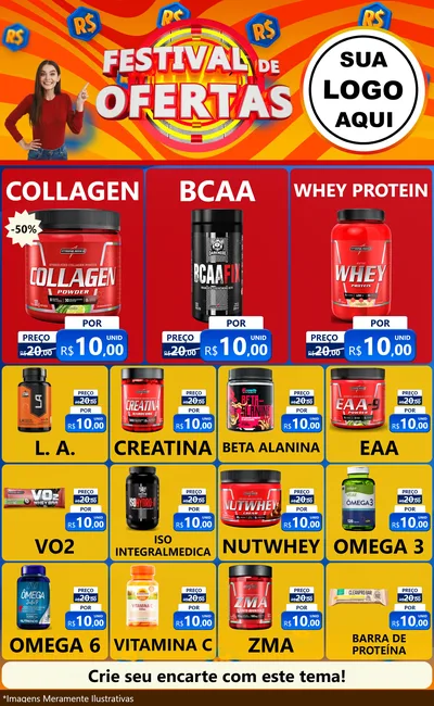 Modelo de Encarte para Encarte Grande com o tema Festival de Ofertas para Suplementos alimentares