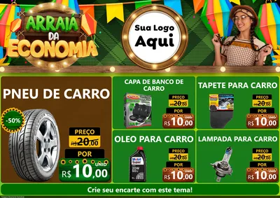 Modelo de Encarte para Encarte A4 Horizontal com o tema Arraiá de Economia para Auto peças