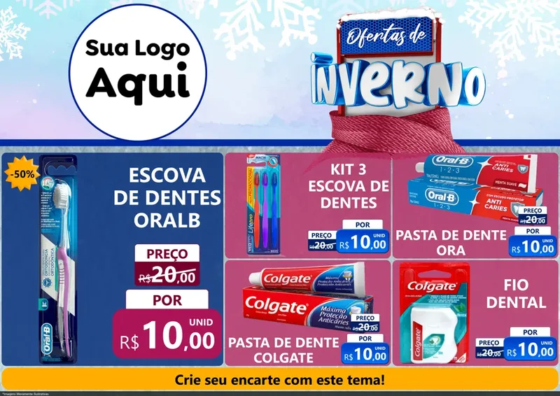 Modelo de Encarte para Encarte A4 Horizontal com o tema Ofertas de Inverno para Higiene Pessoal