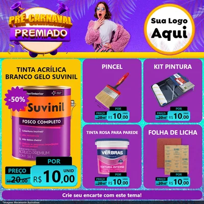Modelo de Rede Social para Feed Facebook com o tema Pré-Carnaval Premiado para Tintas e Ferramentas