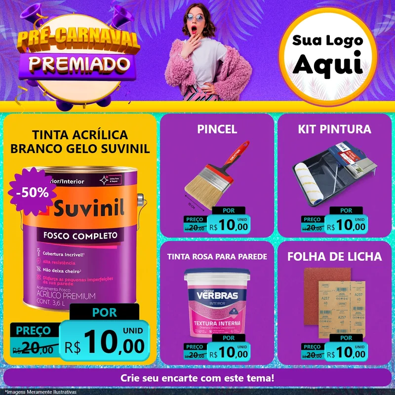 Modelo de Rede Social para Feed Facebook com o tema Pré-Carnaval Premiado para Tintas e Ferramentas
