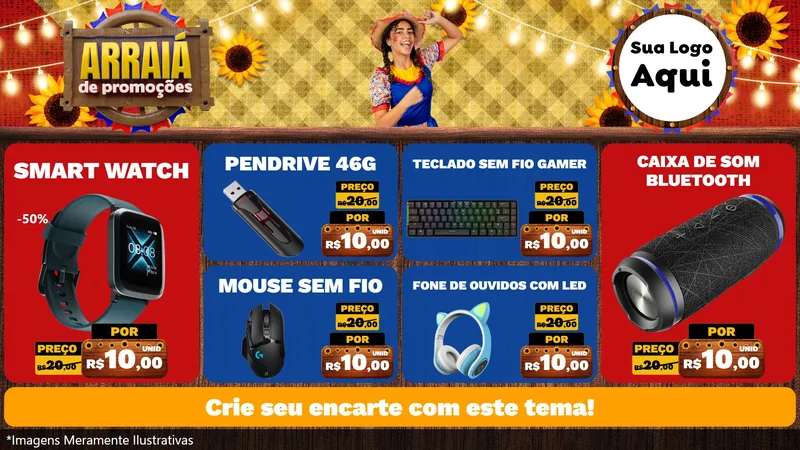 Modelo de TV para TV Horizontal com o tema Arraiá de Promoções para Informática