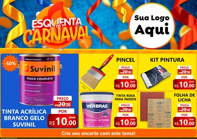 Modelo de Encarte para Encarte A4 Horizontal com o tema Esquenta de Carnaval para Tintas e Ferramentas
