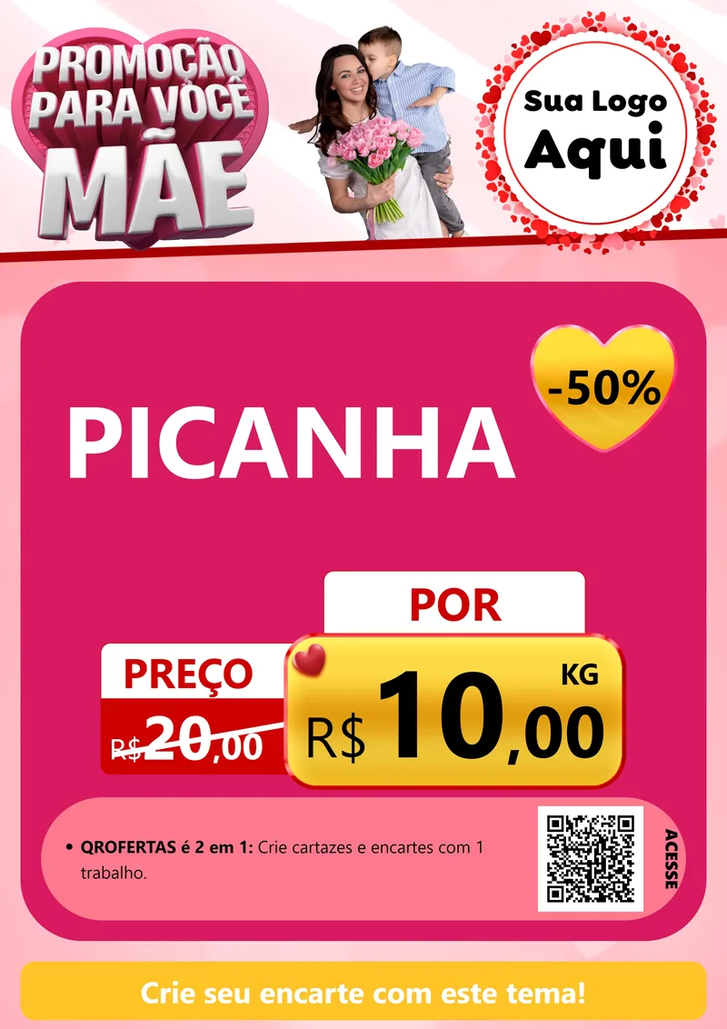 Modelo de Cartaz para Cartaz A4 Vertical com o tema Promoção Para Você Mãe para Açougue