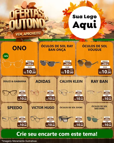 Modelo de Rede Social para Feed Instagram com o tema Ofertas de Outono - Vem, Aproveite! para Óticas