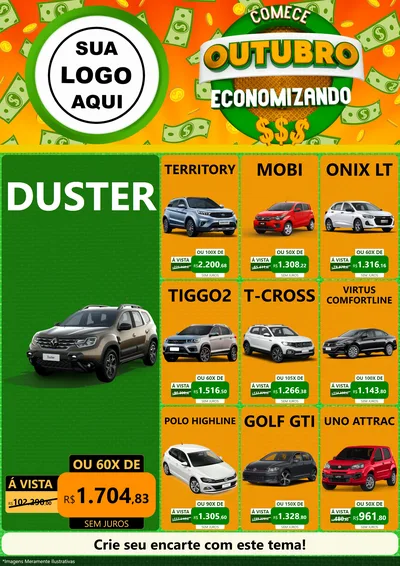 Modelo de Encarte para Encarte A4 Vertical com o tema Comece Outubro Economizando para Concessionaria de Carros