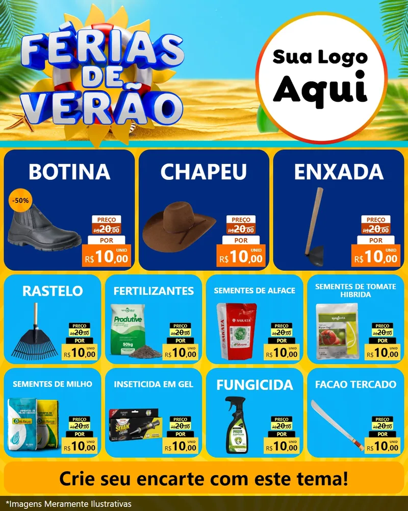 Modelo de Rede Social para Feed Instagram com o tema Férias de Verão para Agropecuária