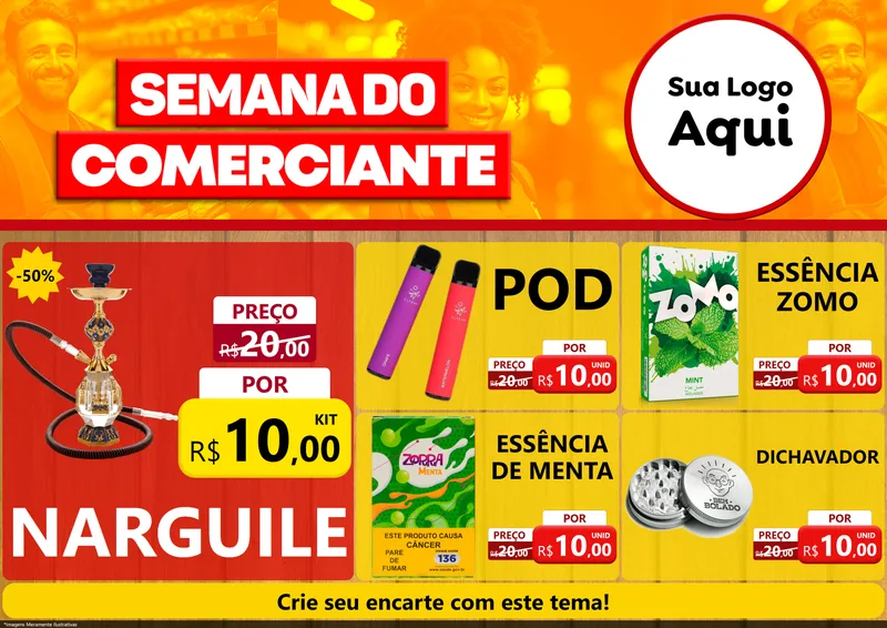 Modelo de Encarte para Encarte A4 Horizontal com o tema Semana do Comerciante para Tabacaria