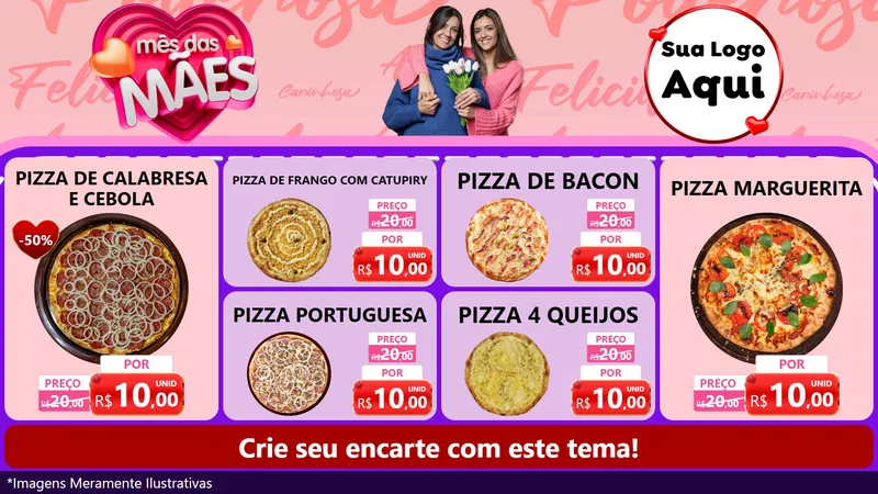 Modelo de TV para TV Horizontal com o tema Mês Das Mães para Pizzaria
