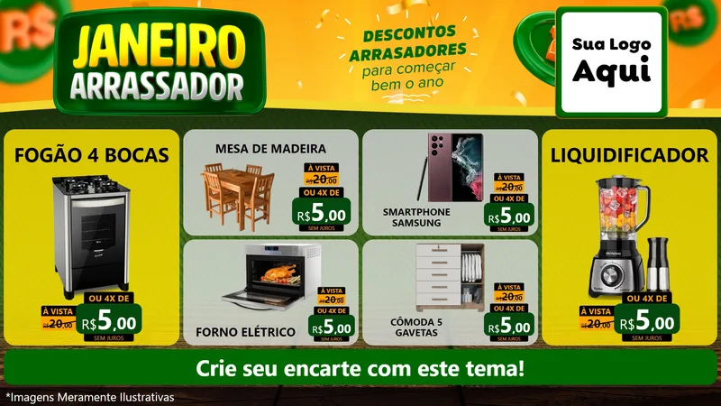 Modelo de TV para TV Horizontal com o tema Janeiro Arrasador para Móveis e Eletro
