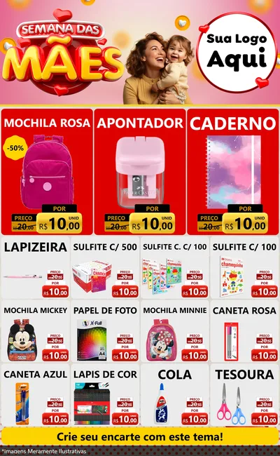 Modelo de Encarte para Encarte Grande com o tema Semana das Mães para Papelaria