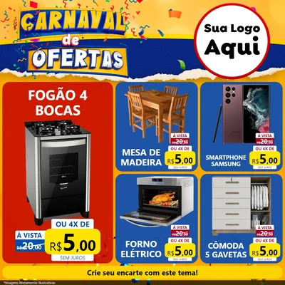 Modelo de Rede Social para Feed Facebook com o tema Carnaval de Ofertas para Móveis e Eletro