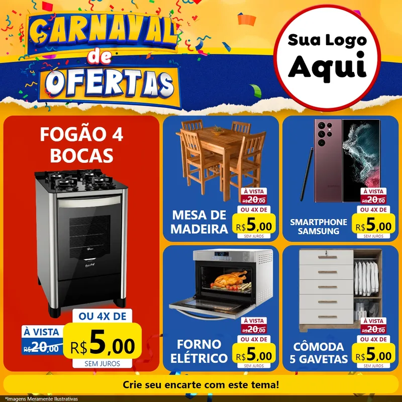 Modelo de Rede Social para Feed Facebook com o tema Carnaval de Ofertas para Móveis e Eletro