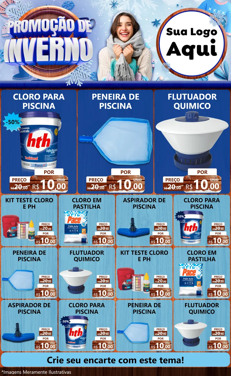 Modelo de Encarte para Encarte Grande com o tema Promoção de Inverno para Produtos para Piscina