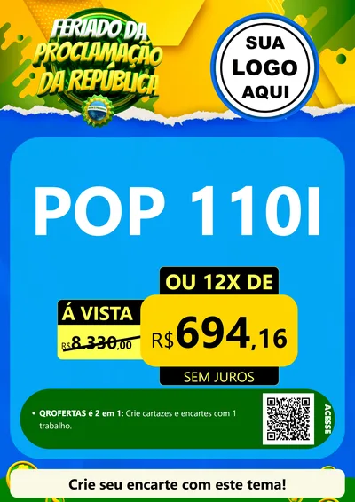 Modelo de Cartaz para Cartaz A4 Vertical com o tema Feriado da Proclamação da República para Concessionaria de Motos