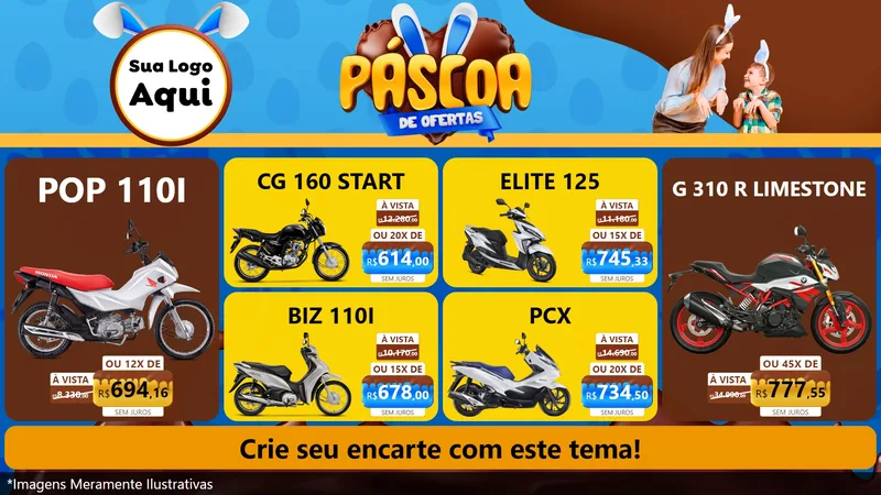 Modelo de TV para TV Horizontal com o tema Páscoa de Ofertas para Concessionaria de Motos