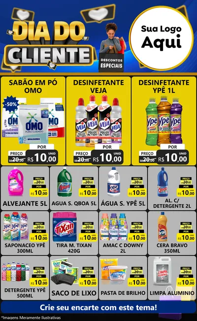 Modelo de Encarte para Encarte Grande com o tema Dia Do Cliente para Produtos de Limpeza