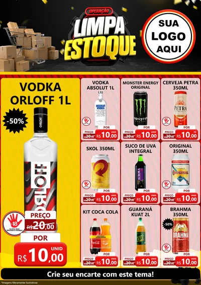 Modelo de Encarte para Encarte A4 Vertical com o tema Operação Limpa Estoque para Distribuidora de bebidas