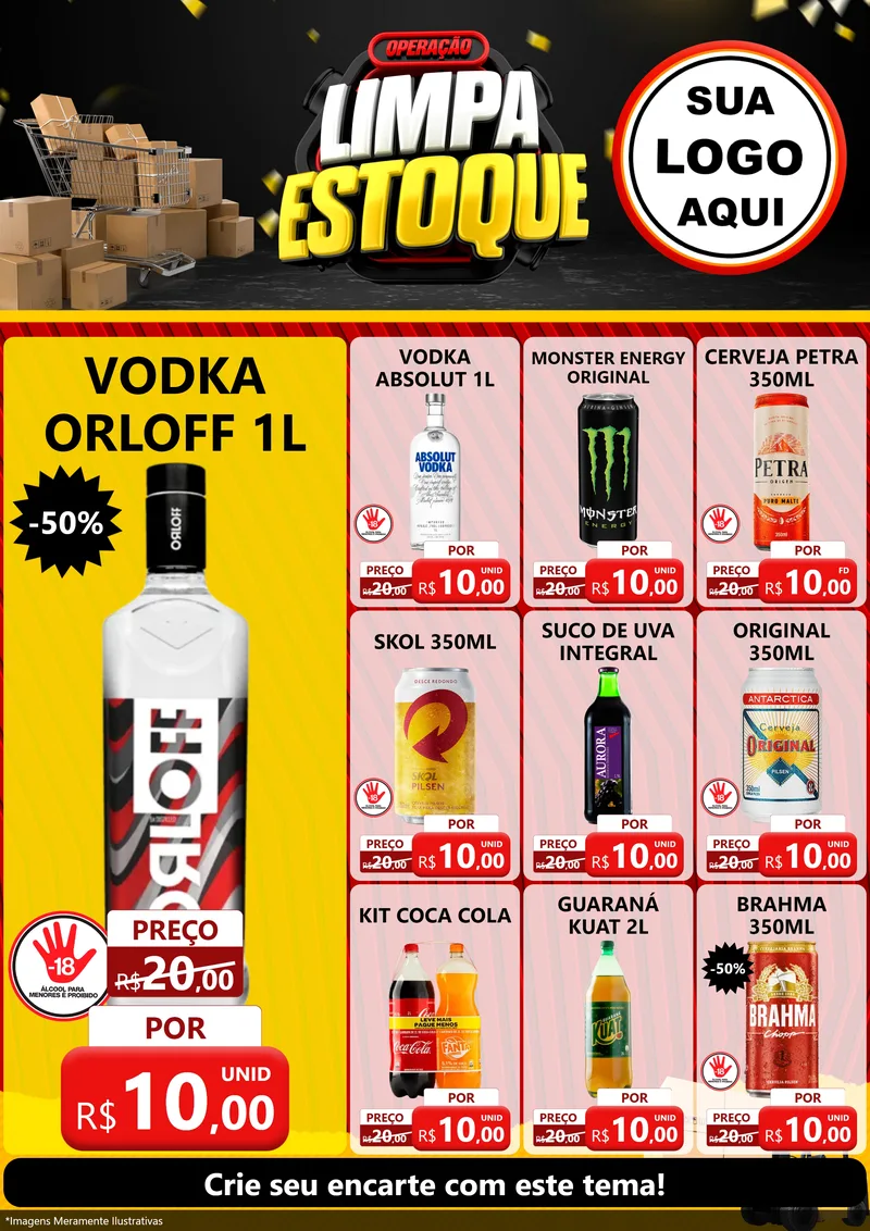 Modelo de Encarte para Encarte A4 Vertical com o tema Operação Limpa Estoque para Distribuidora de bebidas