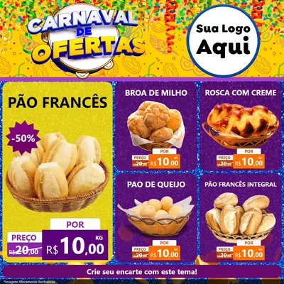 Modelo de Rede Social para Feed Facebook com o tema Carnaval de Ofertas para Padaria