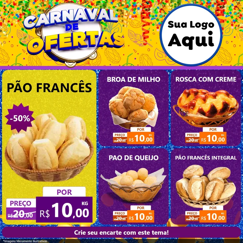 Modelo de Rede Social para Feed Facebook com o tema Carnaval de Ofertas para Padaria