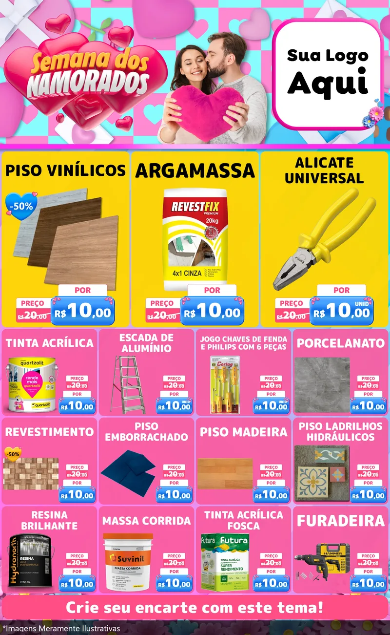 Modelo de Encarte para Encarte Grande com o tema Semana dos Namorados para Material para Construção