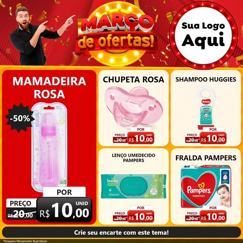 Modelo de Rede Social para Feed Facebook com o tema Março de Ofertas! para Bebês