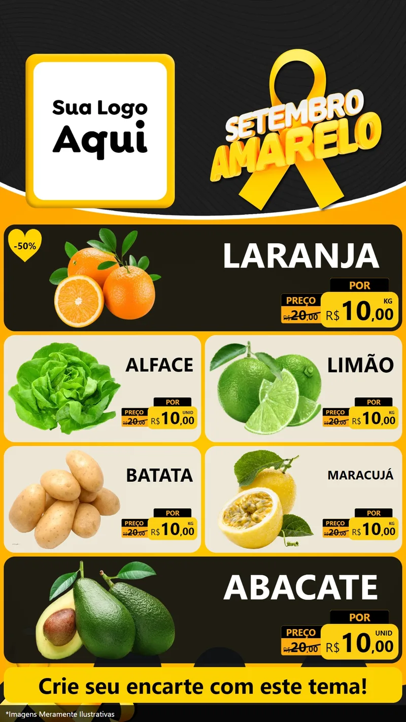 Modelo de TV para TV Vertical com o tema Setembro Amarelo para Hortifrúti