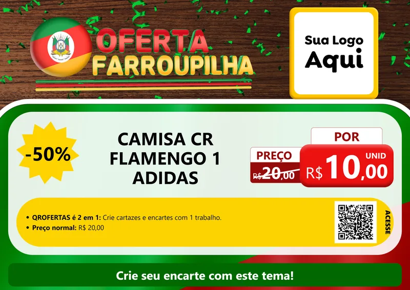 Modelo de Cartaz para Cartaz A4 Horizontal com o tema Oferta Farroupilha para Roupas e acessórios