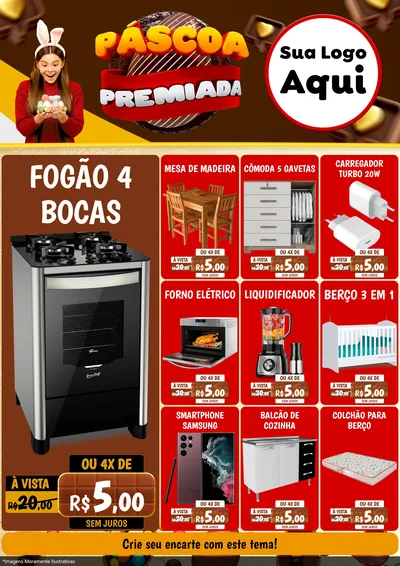 Modelo de Encarte para Encarte A4 Vertical com o tema Páscoa Premiada para Móveis e Eletro