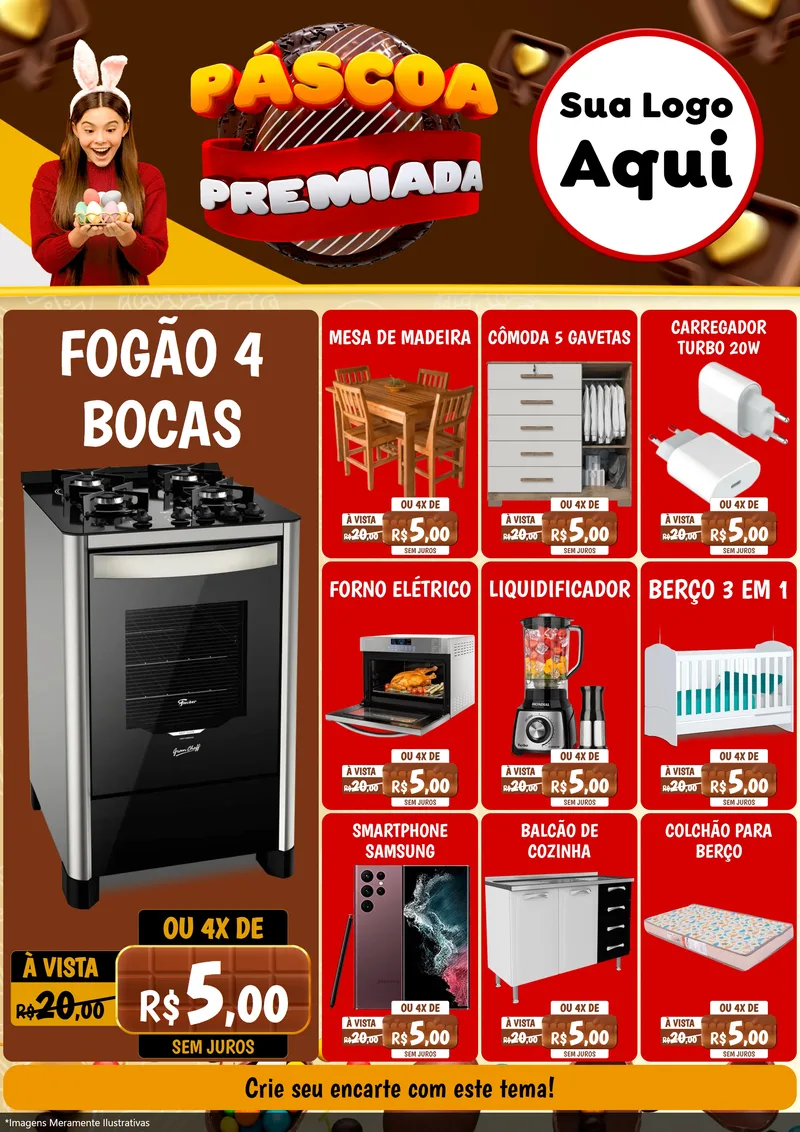 Modelo de Encarte para Encarte A4 Vertical com o tema Páscoa Premiada para Móveis e Eletro