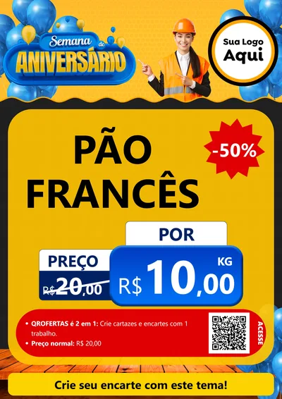 Modelo de Cartaz para Cartaz A4 Vertical com o tema Semana de Aniversário para Padaria
