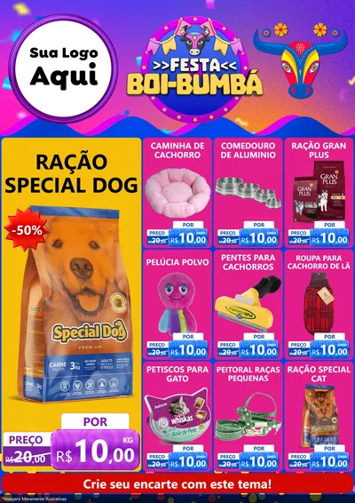 Modelo de Encarte para Encarte A4 Vertical com o tema Festa Boi-Bumbá para Pet Shop